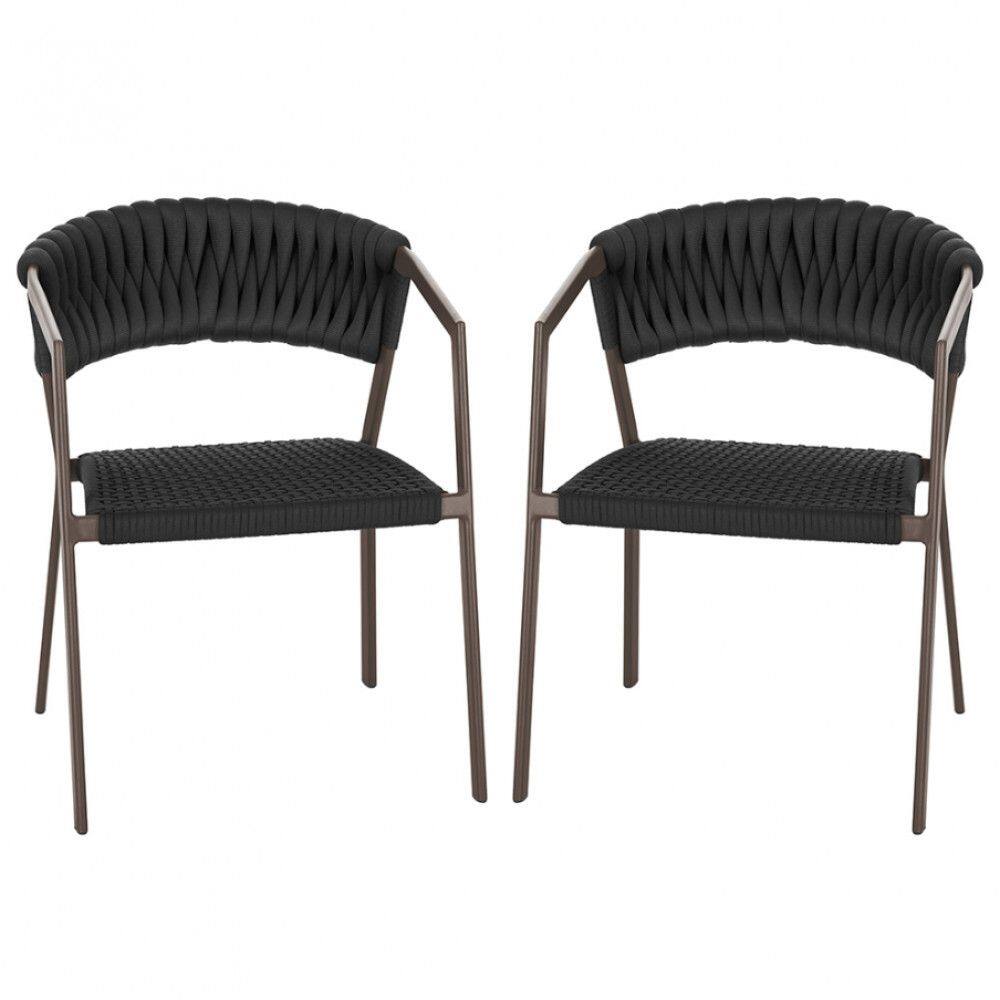 3 Cadeiras Atenas Tricô Náutico e Alumínio com Proteção UV para Varanda, Cozinha, Área, Jardim - Pintura Marrom
