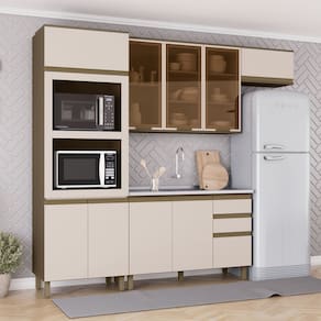Cozinha Completa 4 Peças 100% Mdf com Portas de Vidro Connect Duna/Cristal