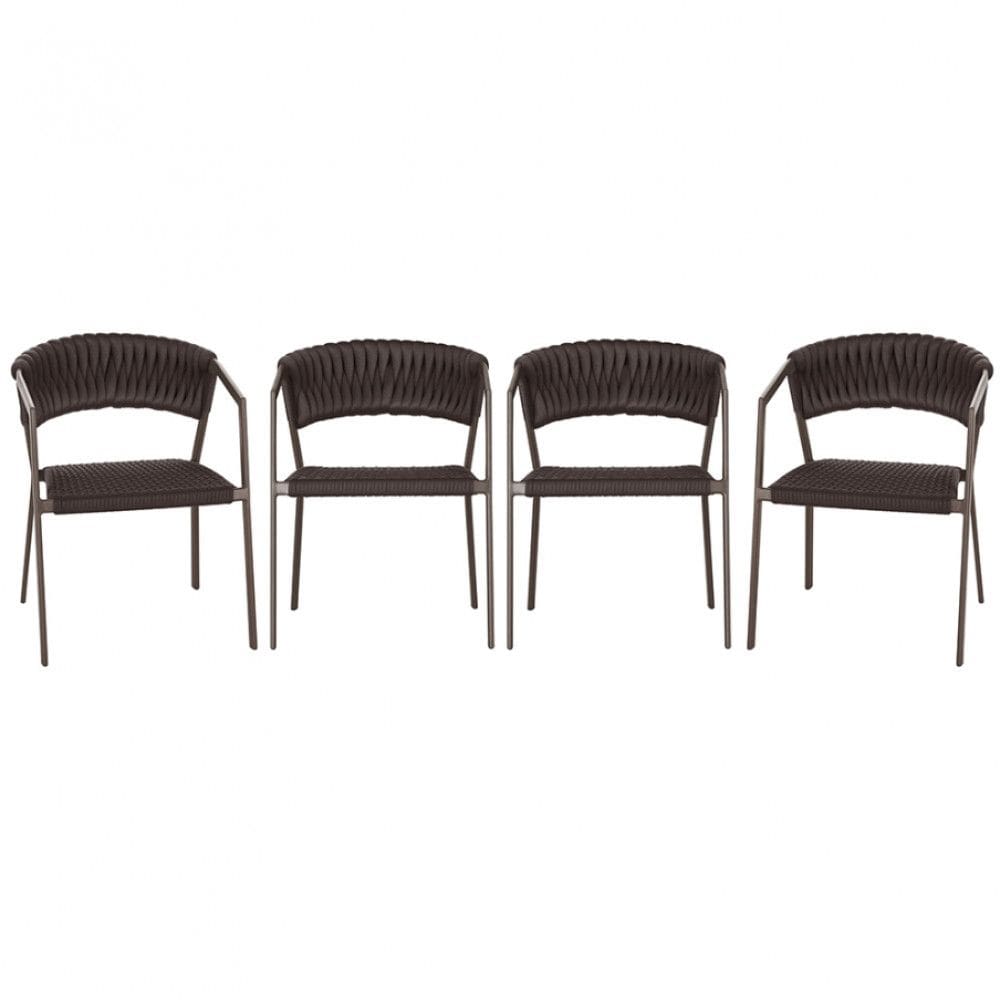4 Cadeiras Atenas Tricô Náutico e Alumínio com Proteção UV para Varanda, Cozinha, Área, Jardim - Pintura Marrom