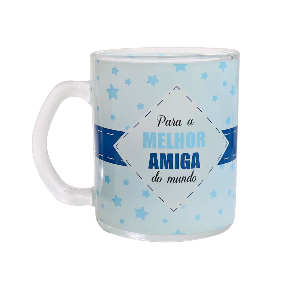 Caneca De Vidro Transparente Com Frase Amiga 380Ml