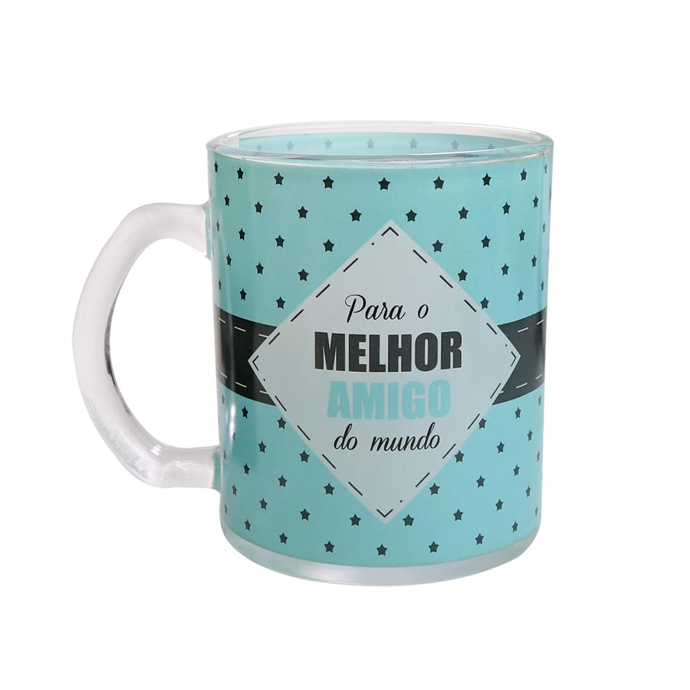 Caneca De Vidro Transparente Com Frase Amigo 380Ml