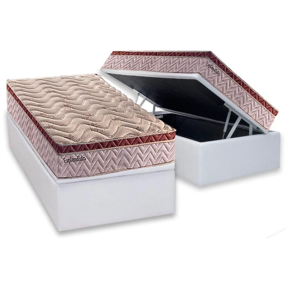 Cama Box Baú Solteiro: Colchão Molas MasterPocket Ensacadas Paropas Esplêndido Bordô + Base CRC Courano White(88x188)