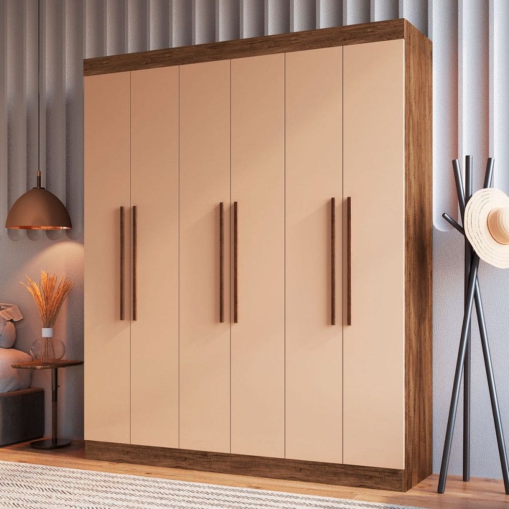 Guarda-Roupa Casal New York 6 Portas 2 Gavetas 100% Mdf Castanho/Nude - Doripel