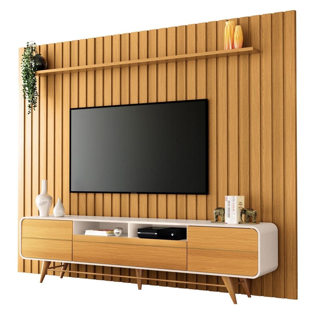 Painel para TV 85 Pol You e Rack Bancada Época Off/Cinamomo - HB Móveis