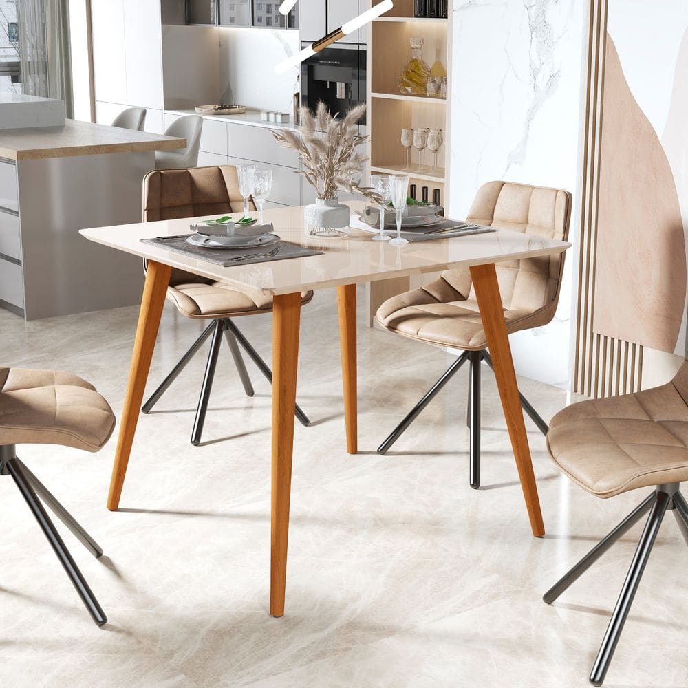 Mesa de Jantar Industrial Off White Bistrô 4 Cadeiras Madeira Tampo 90x90cm
