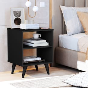 Mesa De Cabeceira Com Nichos Preto Fosco Modelo Quarto Retrô
