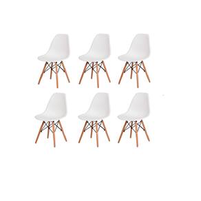 Kit 6 Cadeiras Eiffel Charles Eames Wood Base Madeira BRANCA