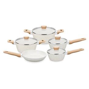 Jogo de Panelas Carmela Vanilla MTA 5 Peças com Revestimento Cerâmico Marmorizado Antiaderente Cerâmic-Flon e Soft-Touch