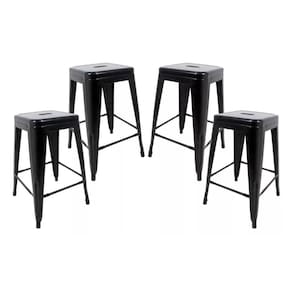 Kit com 4 Banquetas Tolix Iron Aço Carbono Industrial - Preto
