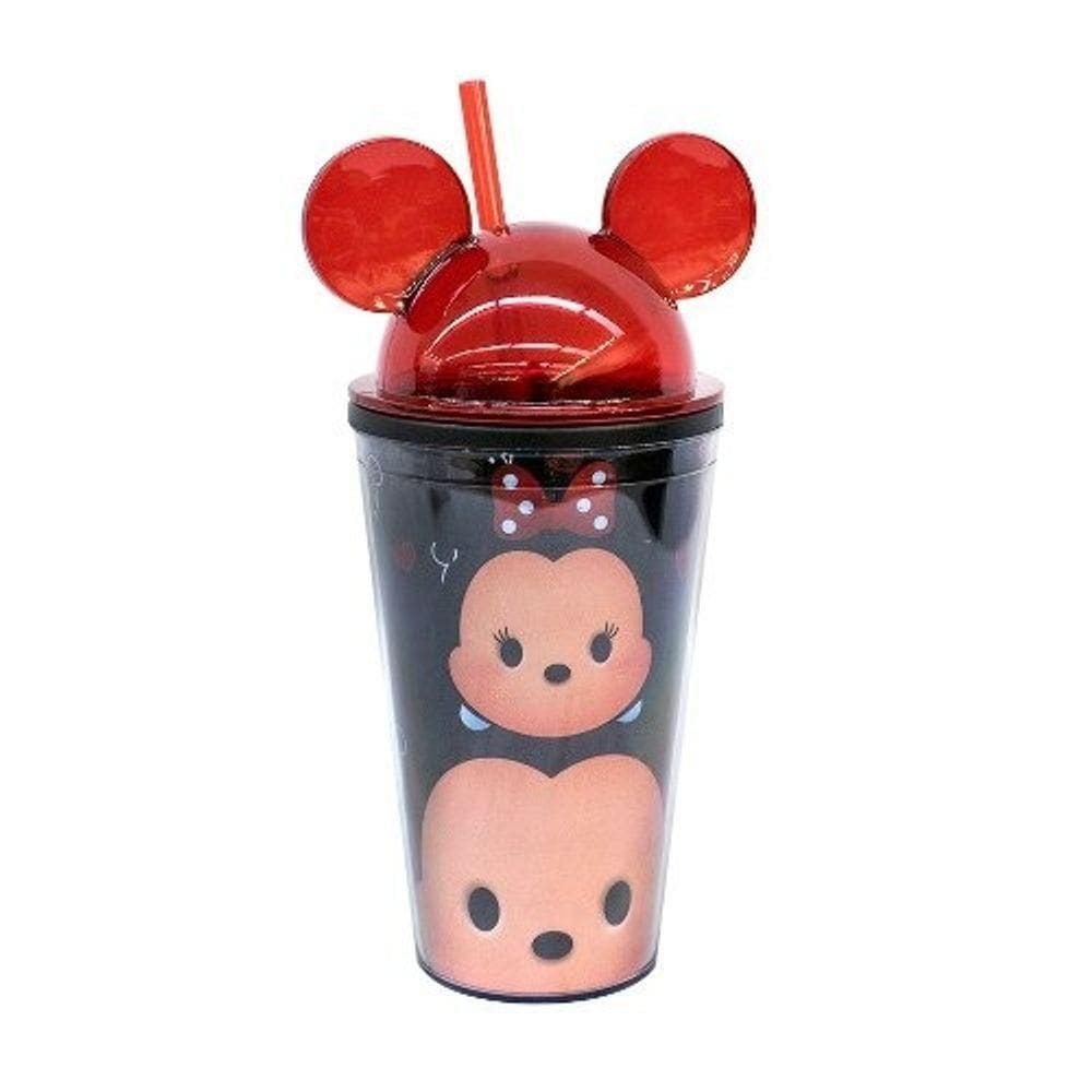 Copo Preto Canudo E Orelhas Mickey & Minnie Tsum Tsum 450 Ml