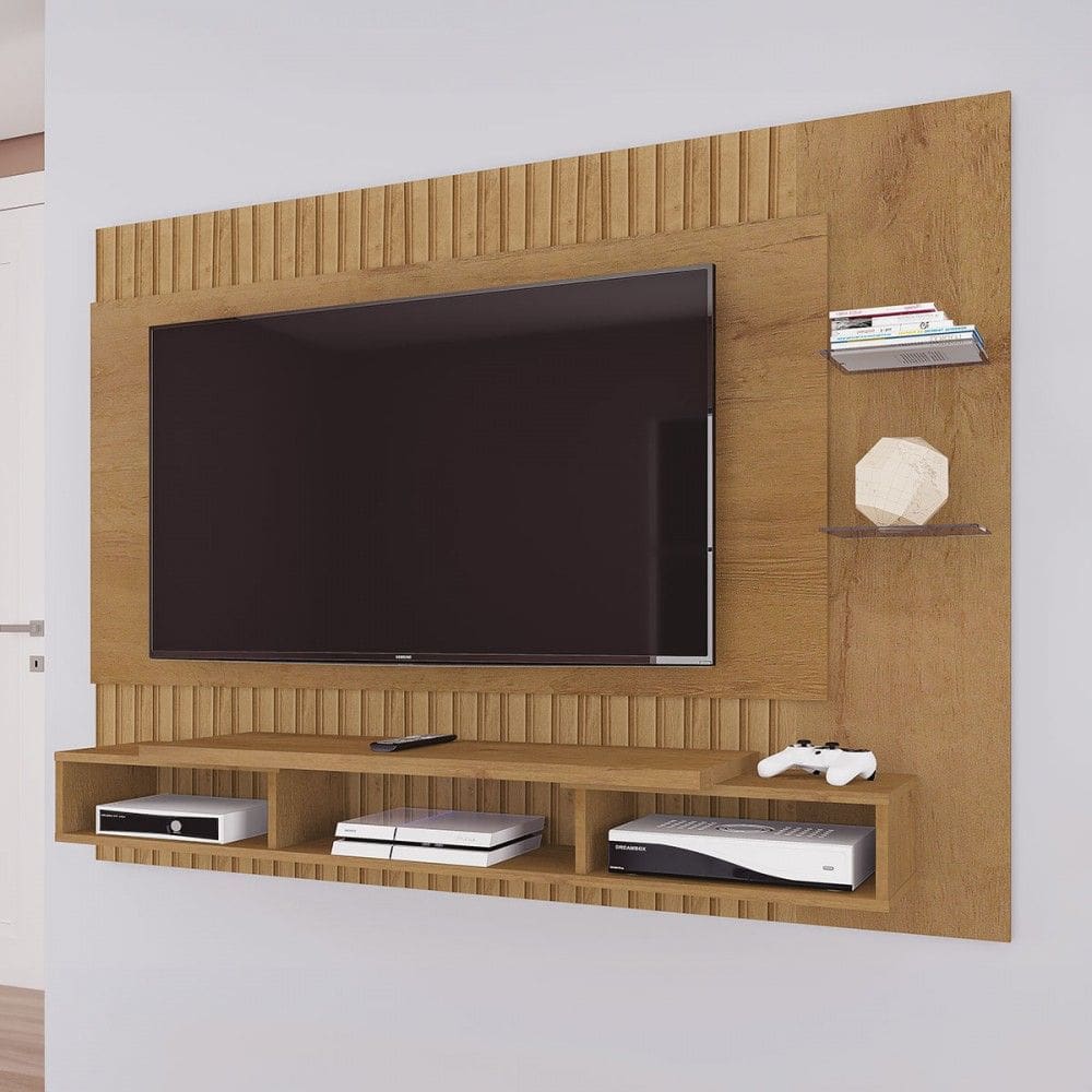 Painel para TV Até 55 Polegadas Moscou Ripado 2 Prateleiras Canelato Rustico - Atualle Móveis