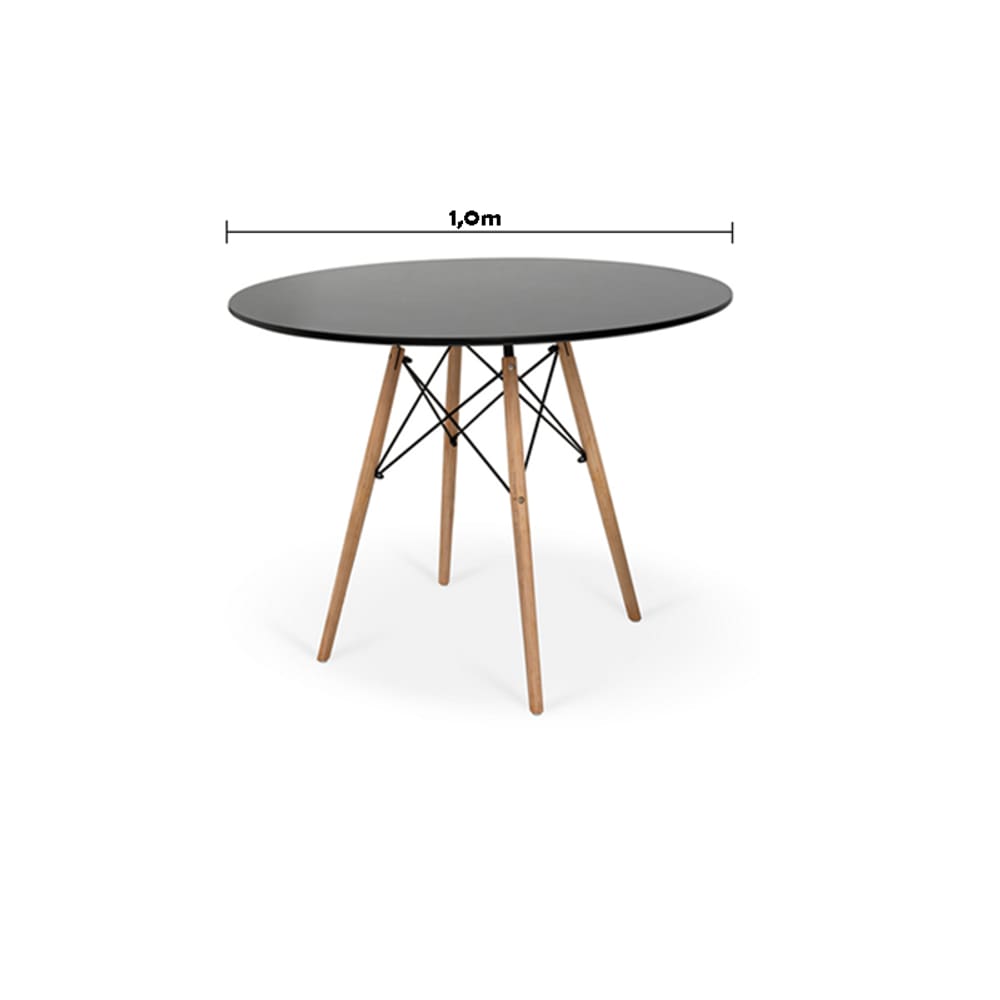 Mesa De Jantar Redonda 4 Lugares Eames Eiffel Wood 100cm Preta