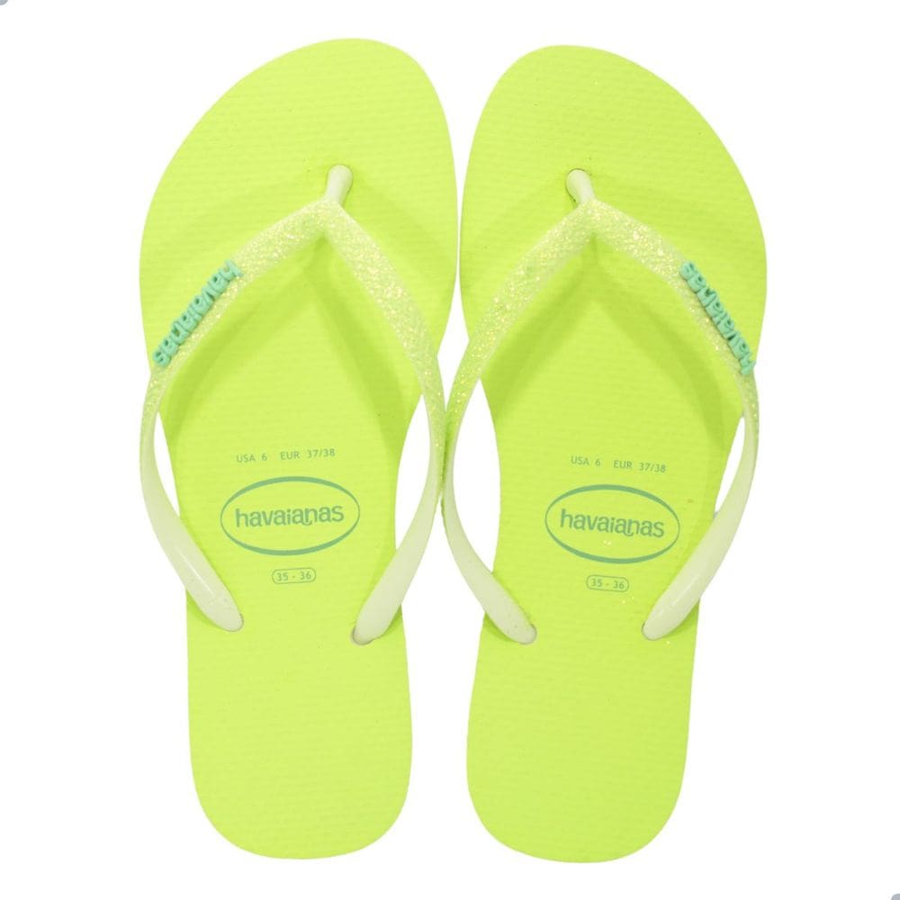 Chinelo Havaianas Slim Glitter Neon Verde Lima