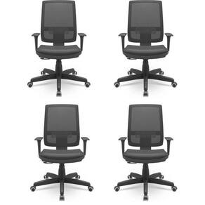 Kit 4 Cadeiras para Escritório Ergonômica Presidente Brizza Nr17 Plaxmetal Preto