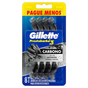 Aparelho de Barbear Descartável Gillette Prestobarba3 Carbono Carvão Ativado 8 Unidades