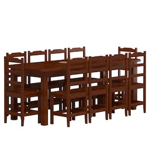 Mesa De Jantar Com 10 Cadeiras Madeira Maciça 220cm Castanho