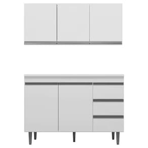 Kit Armário Aéreo e Balcão Andréia 120cm Branco S/Tampo - AJL Móveis