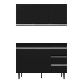Kit Armário Aéreo e Balcão Andréia 120cm Preto S/ Tampo - AJL Móveis