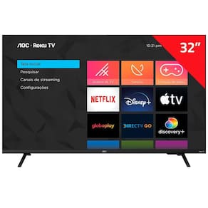 Smart TV 32" AOC HD Roku TV, Dolby Digital, Comando de Voz, Processador Quad Core - 32S5135/78G