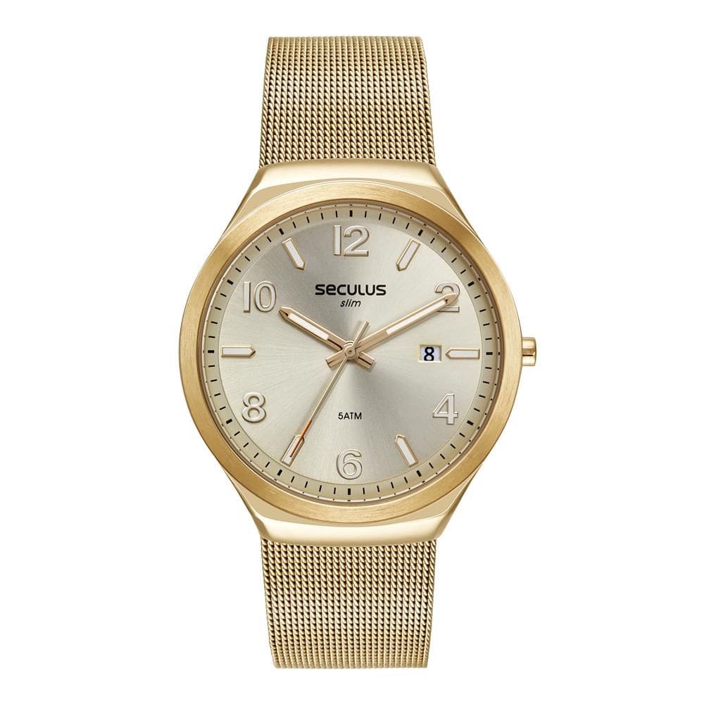 Relógio Seculus Masculino Ref: 77288gpsvda2 Slim Mesh Dourado