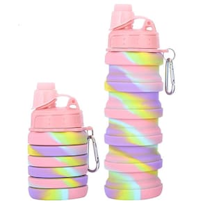 Garrafa De Água Infantil Silicone Retrátil Expansível 500 ml 2 Em 1 Amarelo Listrado