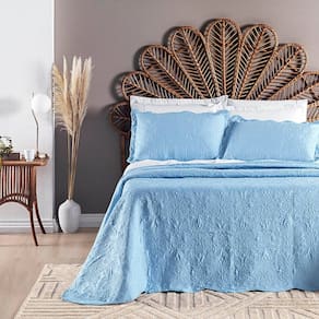 Kit Cobre Leito Colcha Sublime Casal Padrão Micropercal 200 Fios c/ Bag 3 Peças - Astral - Azul Claro