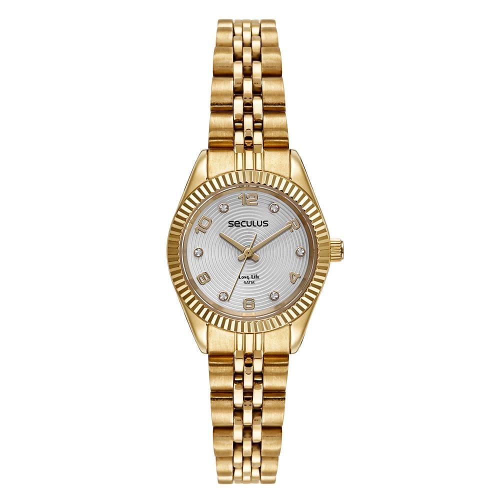Relógio Seculus Feminino Ref: 77256lpsvda1 Clássico Aço Dourado