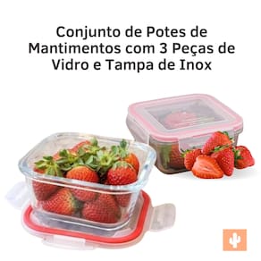 Conjunto 3 Potes De Vidro Com Tampa Hermética 170ml Quadrado
