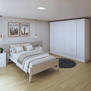 Quarto Completo com Cama Casal 160cm Turca e Guarda-Roupa 6 Portas 9 Gavetas Urbano Branco