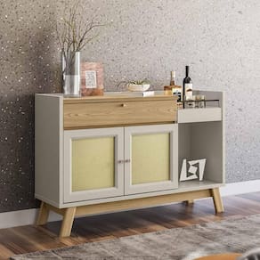 Buffet aparador retrô bar classico Linea Brasil Piemont Carvalho Off White