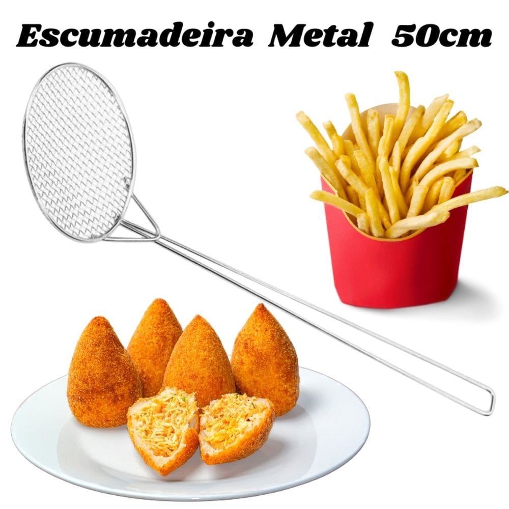 Escumadeira Peneira para Fritura 50 cm Modelo Industrial - Batata Pastel Salgados Coxinha - Grande - Metal Inox - PANAMI