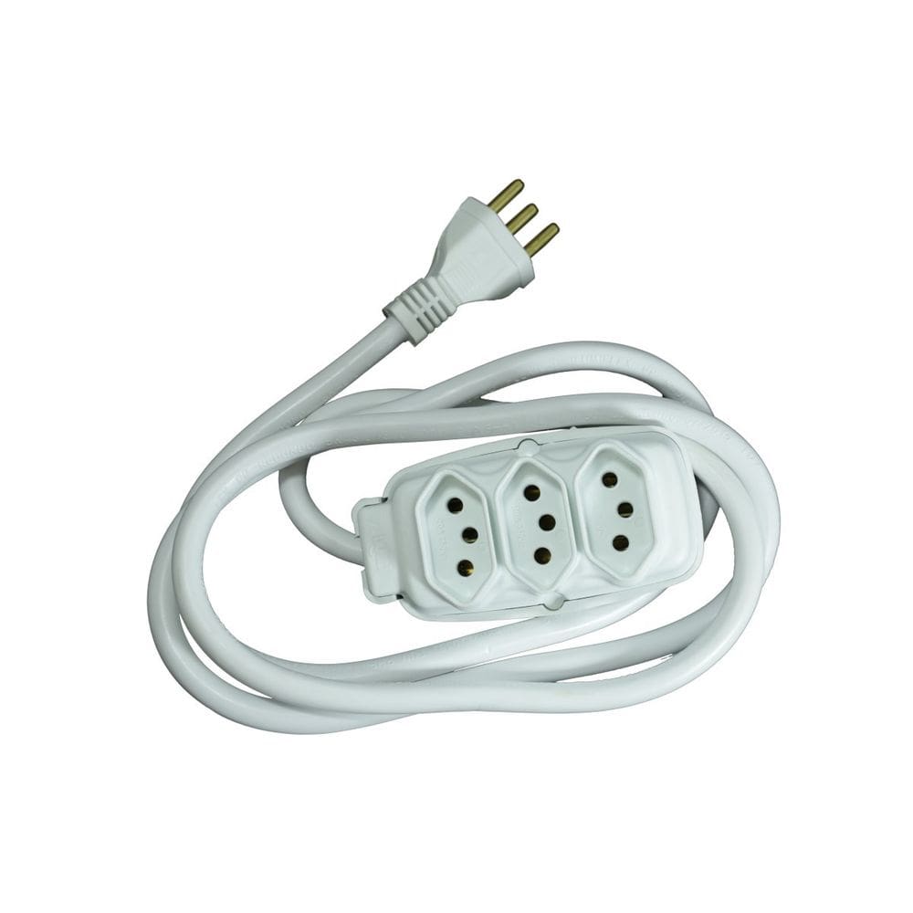 Extensão Elétrica Barra Tripolar Bivolt 3 Tomadas Branca 3m