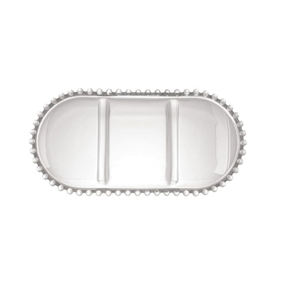 Petisqueira Cristal 3 Divisões Oval Pearl 30x15x2cm Wolff