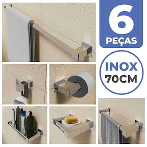 Kit Acessórios Para Banheiro 6 Peças Aço Inox Linha Quadrada Q6B