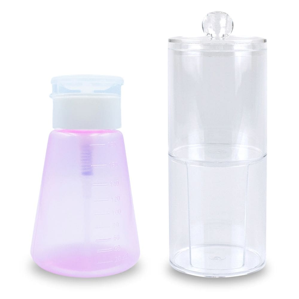 Kit Porta Acetona 180ml + Porta Algodão de Acrílico 2 em 1
