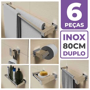 Kit Acessórios Para Banheiro 6 Peças Aço Inox Linha Quadrada Q6F
