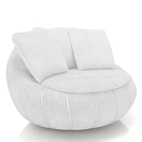 Poltrona Decorativa Redonda Giratória com Almofadas Saphire M22 Bouclê Branco - Mpozenato