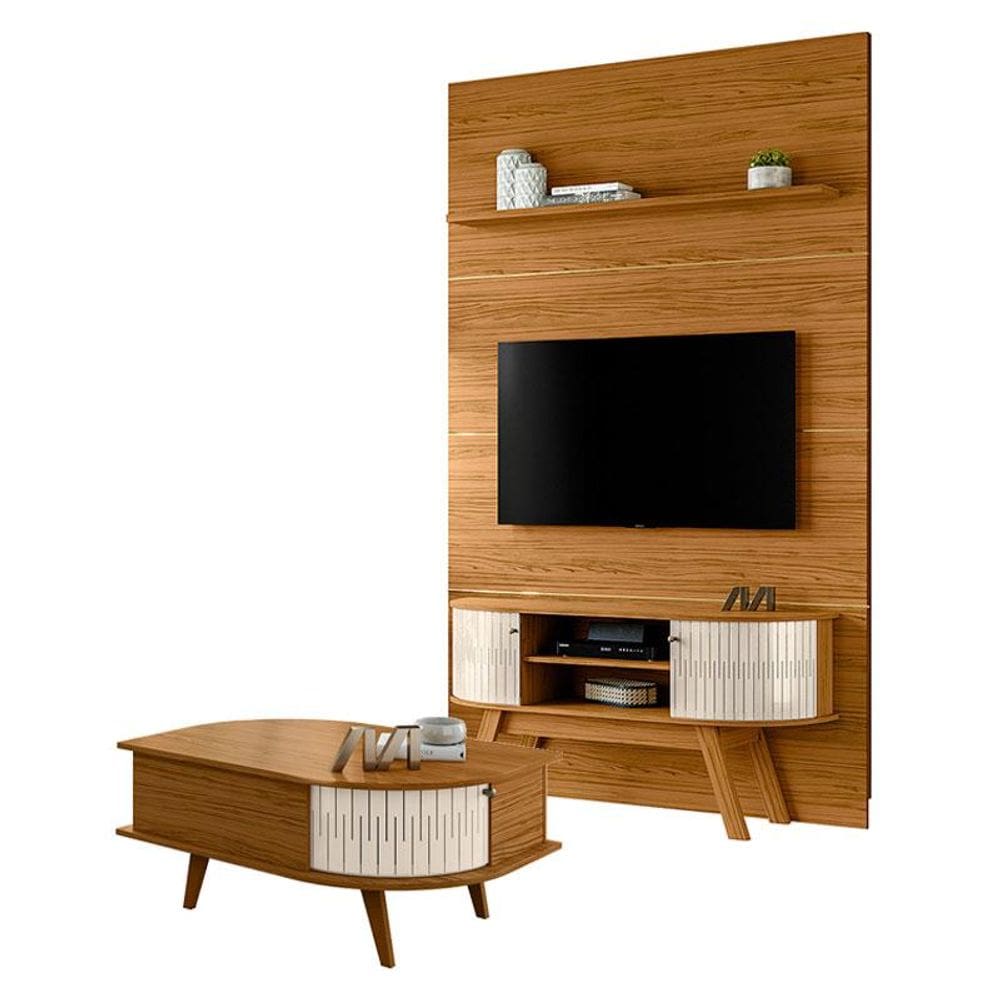 Estante Home Theater com Bancada Silverstone e Mesa de Centro Indianápolis Naturale Off White – Madetec