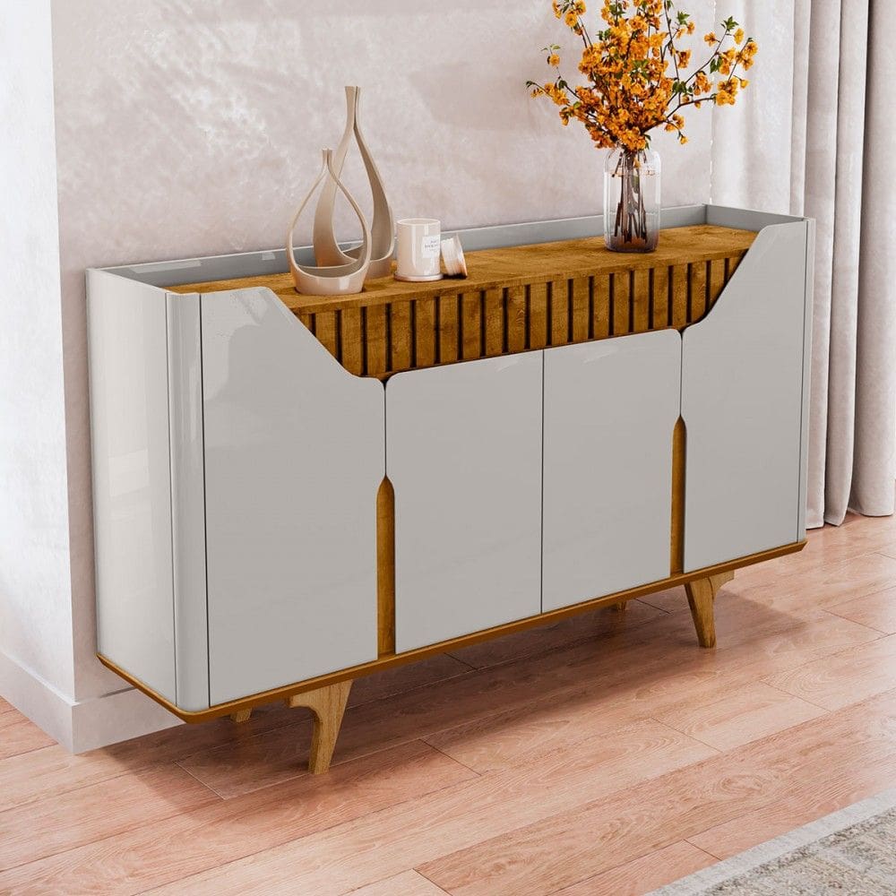 Balcão Buffet Tamisa 4 Portas Ripado Off-White/Naturalle - Móveis Bechara