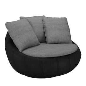 Poltrona para Sala Giratória Redonda Saphire M22 Linho Cinza/Preto - Mpozenato