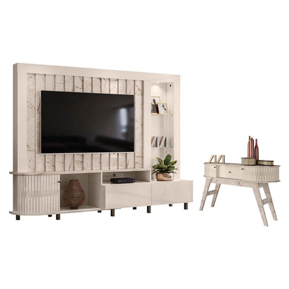 Estante Home Theater Le Mans com Aparador Estoril Calacata Off White – Madetec