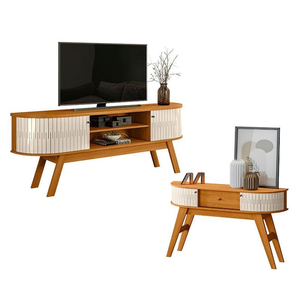 Rack Bancada Valência com Aparador Estoril Cinamomo Off White – Madetec