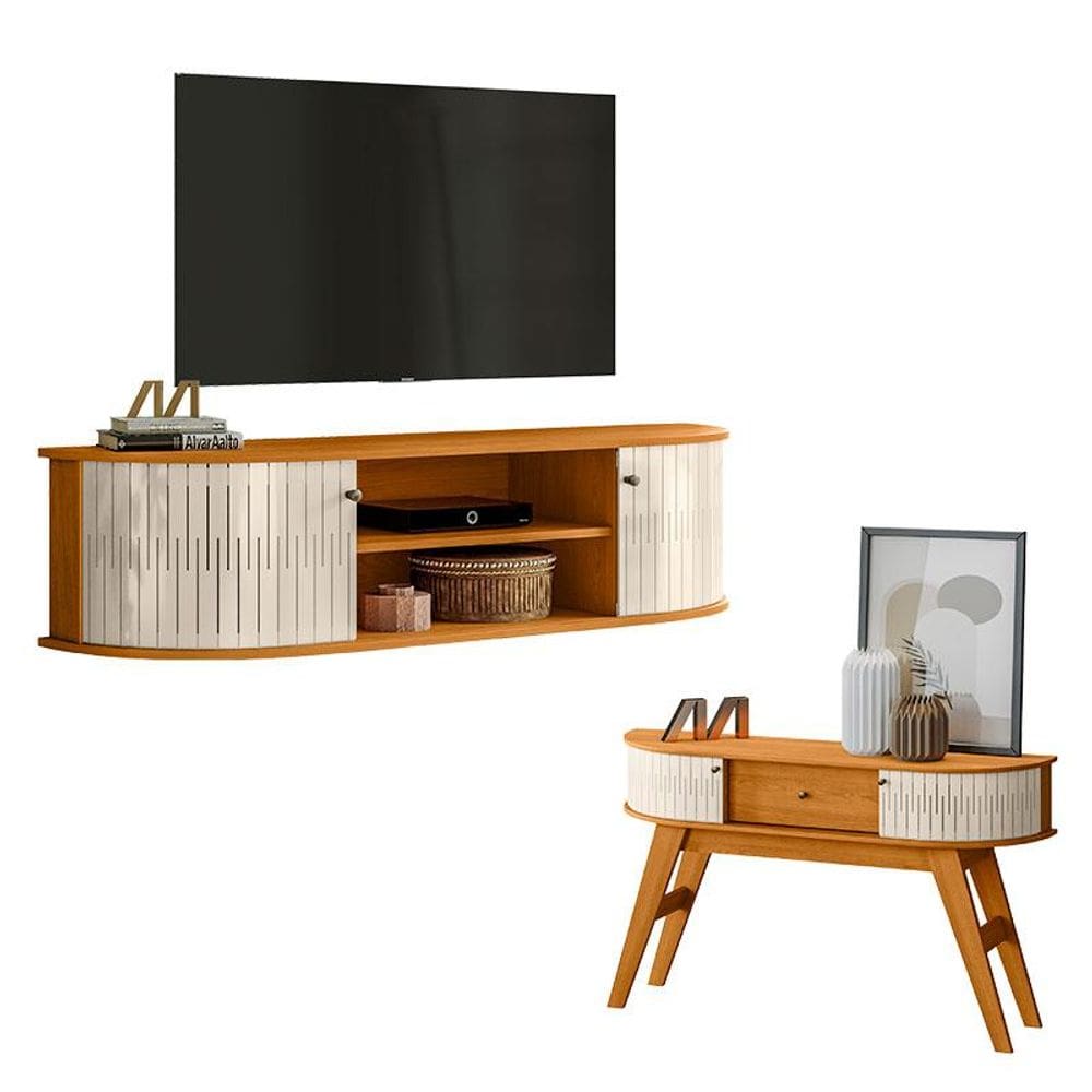Rack Bancada Suspensa Modena com Aparador Estoril Cinamomo Off White – Madetec