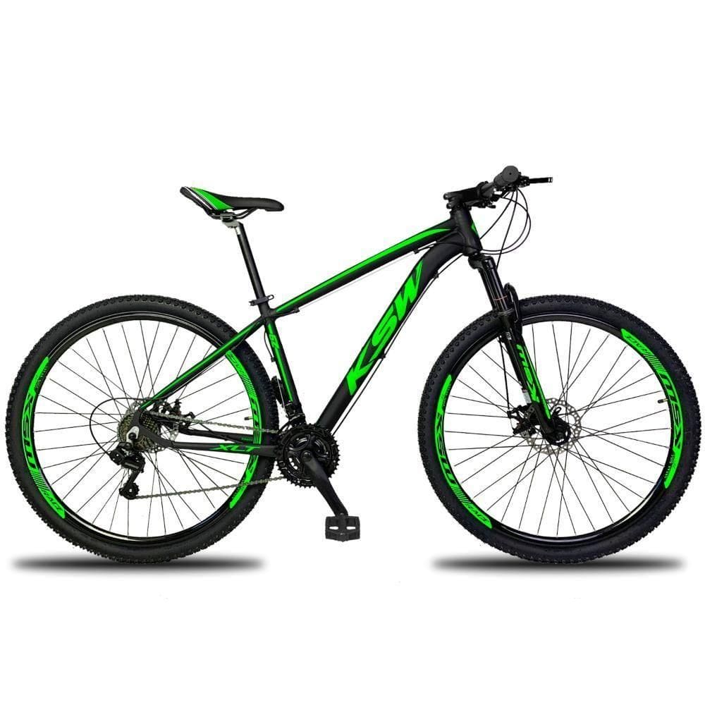 Bicicleta Aro 29 Ksw 21v Com Suspensão E Freios A Disco - Preto-verde - 15"