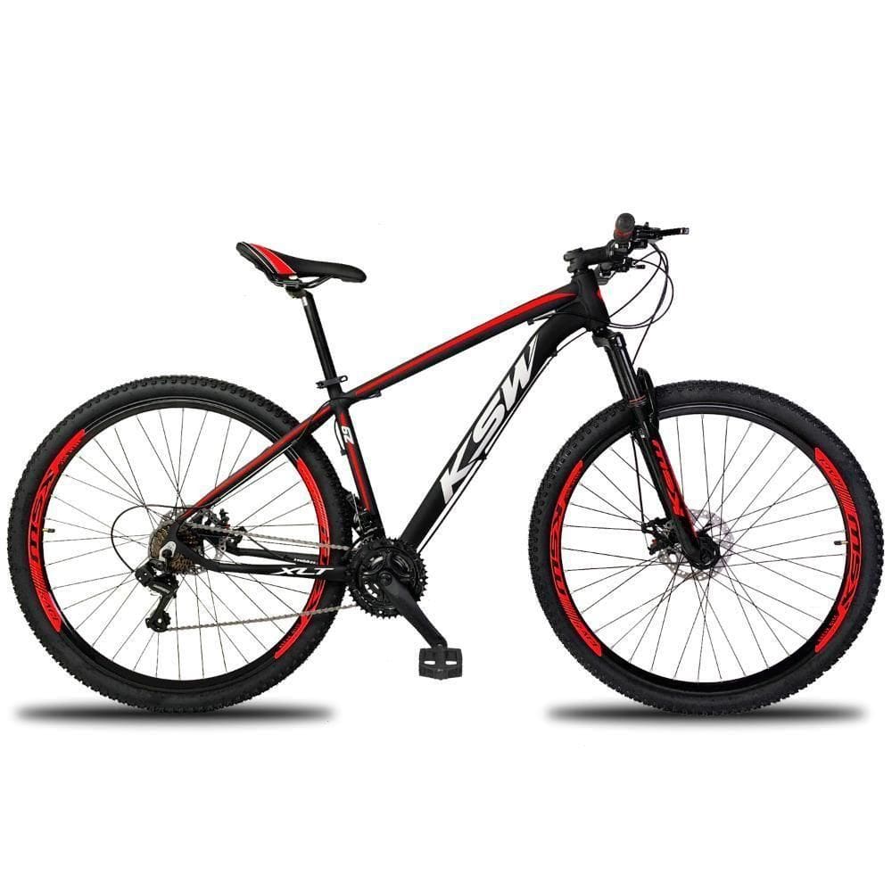 Bicicleta Aro 29 Ksw 2x9v Shimano Hidráulico Trava K7 11-40 - Preto-vermelho E Branco - 17"