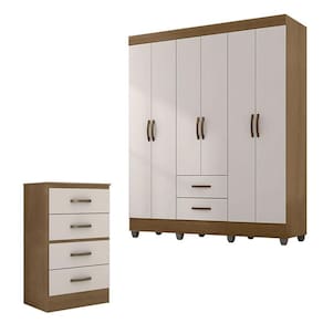 Guarda Roupa Casal 6 Portas e Cômoda 4 Gavetas Lite Nature Off White - Móveis Leão