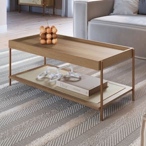 Mesa de Centro Retangular com Prateleira 93cm Palhinha Pé Metal Oslo Hanover/Dourado