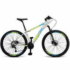 Bicicleta Aro 29 Cripto 27v Shimano Fr. Hidraulico Trava-k7 - Branco-verde E Azul - 21"