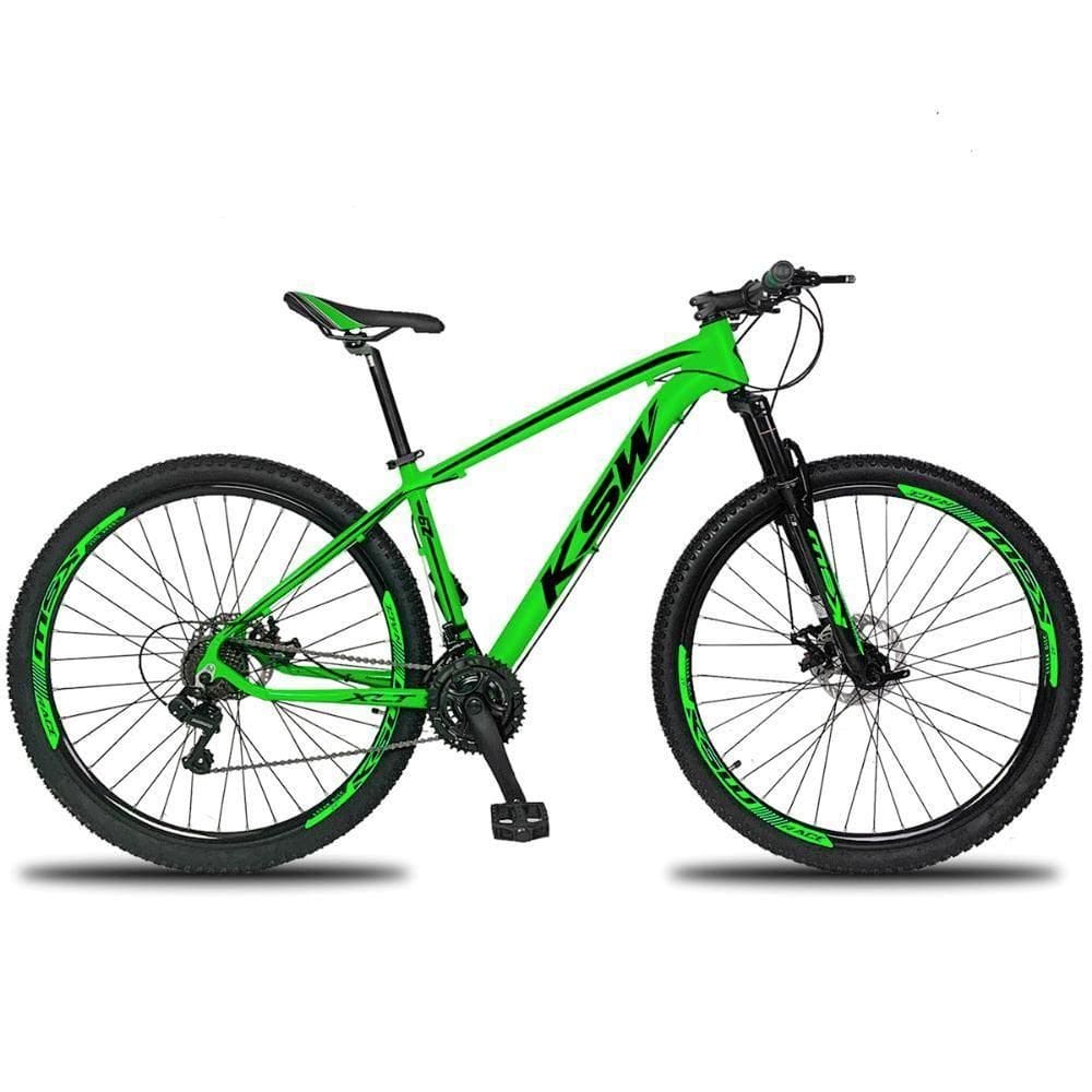Bicicleta Aro 29 Ksw 27v Deore Freio Hidraulico Trava Guidão - Verde-preto - 19”