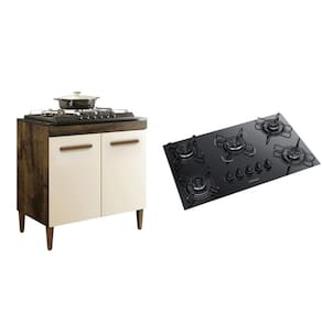 Kit Cooktop Balcão 5 Bocas Preto Ultra Chama Bivolt Balcão 2 Portas Ypê/off White Itatiaia